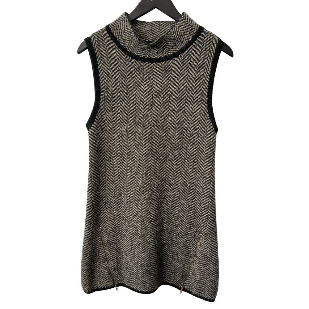 Cliché Tunic Sweater Dress Size Large Sleeveless Chevron Wool Blend Comfort Knit